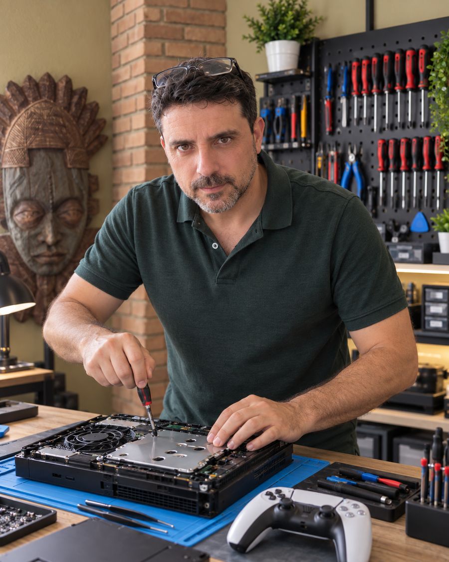 Juan, técnico de Paterna Pc, en una reparación