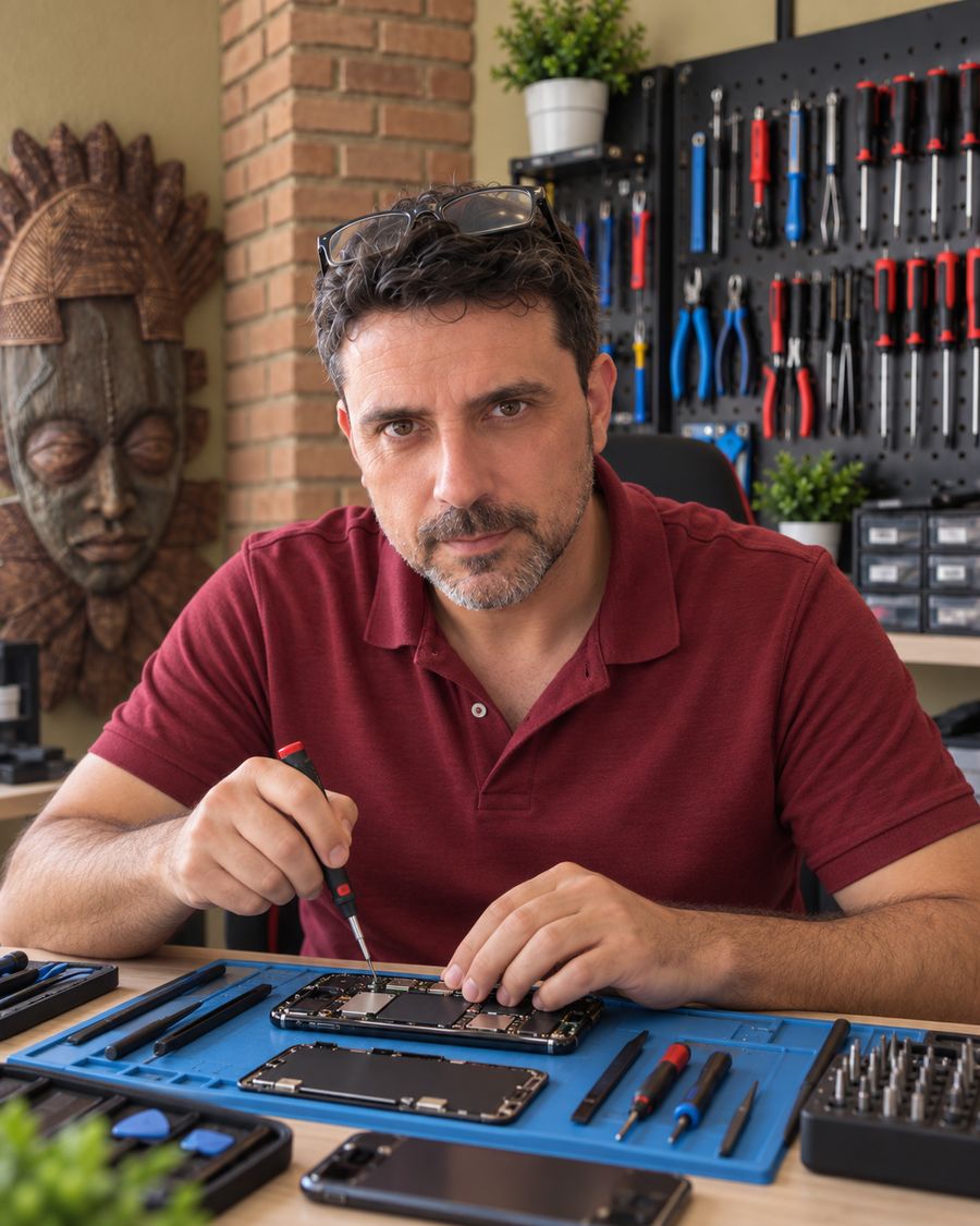 Juan, técnico de Paterna Pc, en una reparación