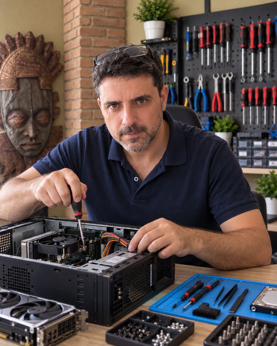 Juan, técnico de Paterna Pc, en una reparación