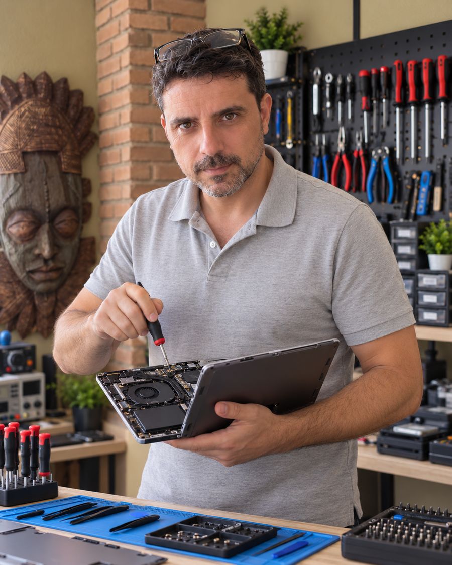 Juan, técnico de Paterna Pc, en una reparación
